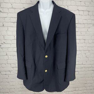David Taylor Navy Wool Blend 2 Gold Button Vented Blazer Sport Coat Size 46L